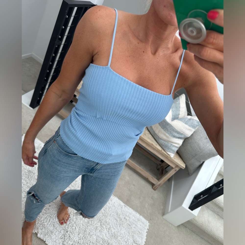 Franco Sarto Blue Ribbed Spaghetti Strap Tank Top | Size M - Picture 5 of 12